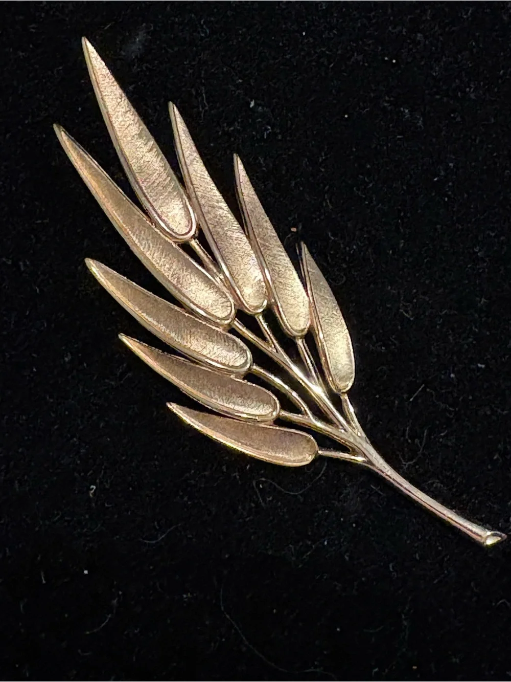 Crown Trifari Gold Textured Leaf Branch Brooch - Elegant Vintage Style